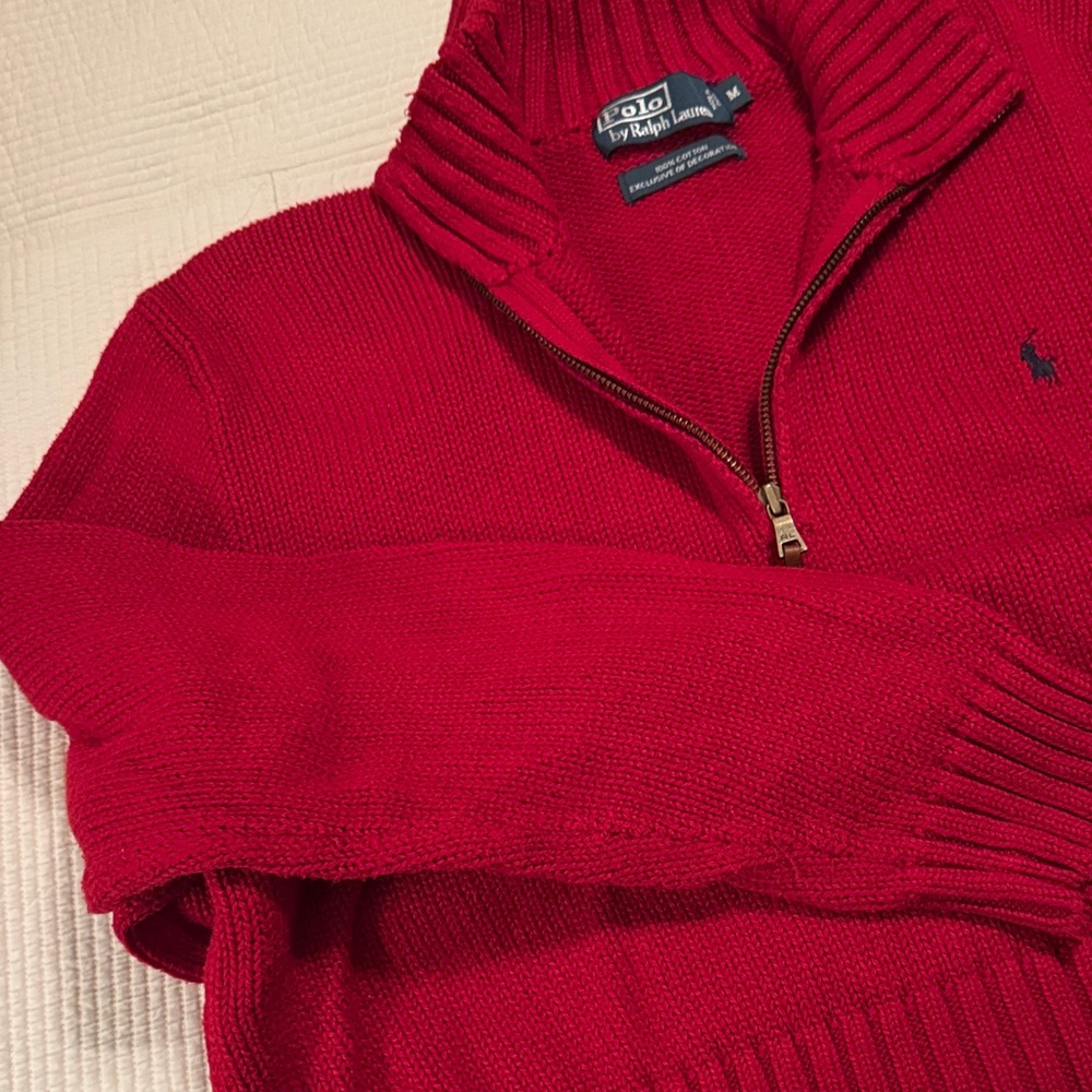 Polo by Ralph Lauren Men's Bold Red Zip-Up Sweater - Picture 3 of 6